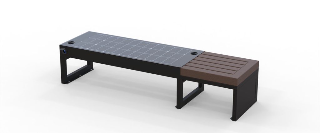 panchina eco smart bench intelligente seduta in plastica riciclata smart bench hap digital con pannello solare fotovoltaico porte usb spazio informativo pubblicità adv marketing