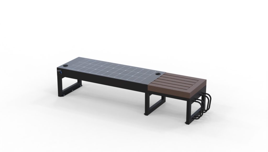 panchina eco smart bench intelligente seduta in plastica riciclata smart bench hap digital con pannello solare fotovoltaico porte usb parcheggio bici monopattini